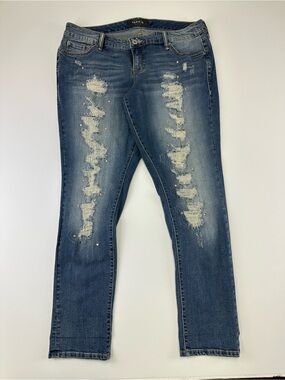Torrid Distressed Crystal Jeans Size 12 Glam Stretch Denim Grunge Edgy